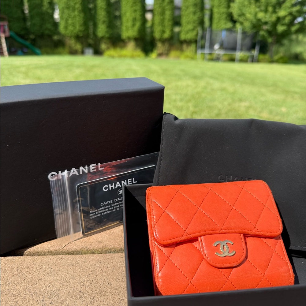 CHANEL Vibrant Orange Quilted Wallet